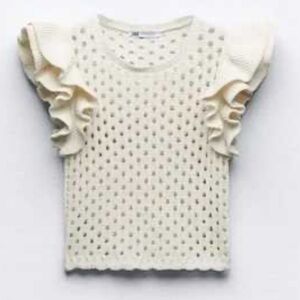 Zara White Ruffle Sleeve Knit Top